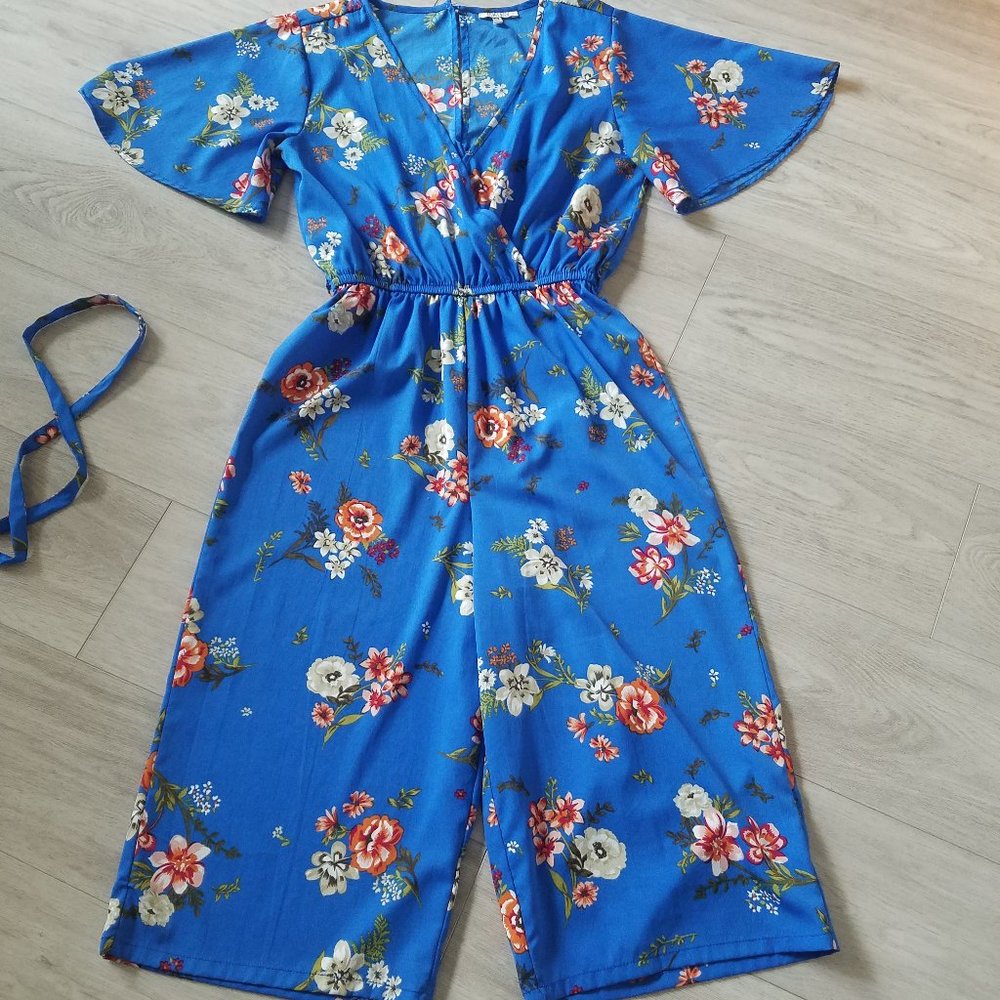 blue floral romper